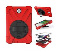 ZiHang Coque de Protection pour Galaxy Tab S2 8.0, Heavy Duty Full-Body Rugged PC Coque en Silicone Portable Support intégré/Sangle pour Samsung Galaxy Tab S2 8.0 SM-T710 T715 (Rouge)