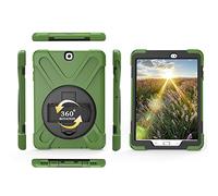 ZiHang Coque de Protection pour Galaxy Tab S2 9.7, Heavy Duty Full-Body Rugged PC Coque en Silicone Portable Support intégré/Sangle pour Samsung Galaxy Tab S2 9.7 T815 T810 (Vert foncé)