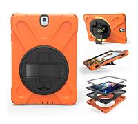 ZiHang Coque de Protection pour Galaxy Tab S3 9.7, Heavy Duty Full-Body Rugged PC Coque en Silicone Portable Support intégré/Sangle pour Samsung Galaxy Tab S3 9.7 T820 T825 (Orange)