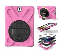 ZiHang Coque de Protection pour Galaxy Tab S3 9.7, Heavy Duty Full-Body Rugged PC Coque en Silicone Portable Support intégré/Sangle pour Samsung Galaxy Tab S3 9.7 T820 T825 (Rose)
