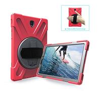 ZiHang Coque de Protection pour Galaxy Tab S4 10.5, Heavy Duty Full-Body Rugged PC Coque en Silicone Portable Support intégré/Sangle pour Samsung Galaxy Tab S4 10.5 T830 T835 T837 (Rouge)