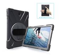 ZiHang Coque de Protection pour Galaxy Tab S4 10.5, Heavy Duty Full-Body Rugged PC Coque en Silicone Portable Support intégré/Sangle pour Samsung Galaxy Tab S4 10.5 T830 T835 T837 (Noir)