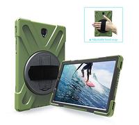 ZiHang Coque de Protection pour Galaxy Tab S4 10.5, Heavy Duty Full-Body Rugged PC Coque en Silicone Portable Support intégré/Sangle pour Samsung Galaxy Tab S4 10.5 T830 T835 T837 (Vert foncé)
