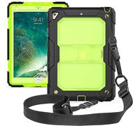ZiHang Coque pour iPad 9.7 2018/2017 - Coque Rigide, Protection Anti-Choc avec Support Intégré et Bandoulière Amovible Compatible iPad Pro 9.7 / iPad Air 2 (Noir/Vert)