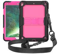 ZiHang Coque pour iPad Pro 10.5 / Air 10.5 - Coque Rigide, Protection Anti-Choc avec Support Intégré et Bandoulière Amovible Compatible iPad Pro 10.5 / Air 10.5 (Noir/Rose Rouge)