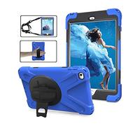 ZiHang Étui Antichoc pour iPad Mini 1/2/3, Coque Housse Robuste à Rotation de 360 ° Résistant aux Chocs avec Béquille Dragonne Bandoulière Réglable pour Apple iPad Mini 1/2/3 (Bleu foncé)