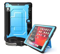 ZiHang Étui Compatible avec iPad 10.2 2019, Coque de Protection à 3 Couches avec Protection Intégrale Robuste, Porte-Crayon Élastique, Bandoulière (Bleu)