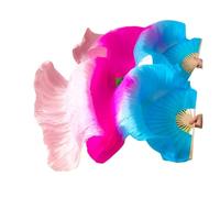 ZIHDKE 1 Paire de voiles éventails en Soie véritable for la Danse du Ventre, Couleurs dégradées, Accessoires de Spectacle for Danseuses pour Orientale(Color 1,230x90cm)