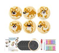 ZIHDKE 1set Punch Needle Coaster Cute Dog Embroidered Kit Arts Craft Cross Stitch Kits Set Kitchen Home Accessories Gift pour Soi-même(Color6)