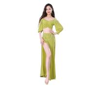 ZIHDKE Costume de danse du ventre style palais for débutants, robe d'entraînement orientale, ensemble sexy, jupe longue for femmes, vêtements exotiques Pour Adultes(Green,L)