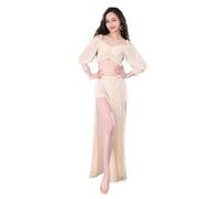 ZIHDKE Costume de danse du ventre style palais for débutants, robe d'entraînement orientale, ensemble sexy, jupe longue for femmes, vêtements exotiques Pour Adultes(Beige,L)