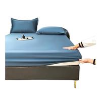 ZIHDKE Housse de Matelas en Soie lit fraîche Drap antidérapant glacée Protection Trois pièces Couvre-lit sans taies d'oreiller pour Adulte(Blue,180x200cm)