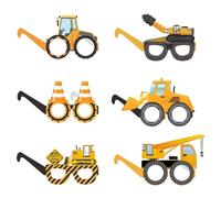 ZIHDKE Lot de 12 lunettes en papier construction, accessoires for photomaton, for garçon, pelleteuse, camion, tracteur, décoration fête d'anniversaire Pour Party Annivesaire(Size 1)
