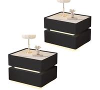 Zihpil 2 Pièces Table De Chevet avec LumièRe LED, Chevet à Deux Tiroirs, D'Appoint CréAtive pour La Maison, Intelligente Suspendue avec Capteur Lumineux,Noir,40 * 40 * 48cm