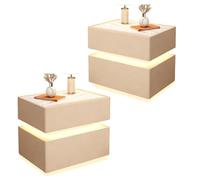 Zihpil 2 Pièces Table De Chevet avec LumièRe LED, Chevet à Deux Tiroirs, D'Appoint CréAtive pour La Maison, Intelligente Suspendue avec Capteur Lumineux,Beige,40 * 40 * 48cm