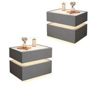 Zihpil 2 Pièces Table De Chevet avec LumièRe LED, Chevet à Deux Tiroirs, D'Appoint CréAtive pour La Maison, Intelligente Suspendue avec Capteur Lumineux,Light Gray,45 * 40 * 48cm
