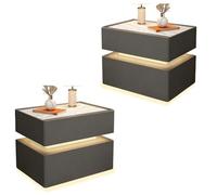 Zihpil 2 Pièces Table De Chevet avec LumièRe LED, Chevet à Deux Tiroirs, D'Appoint CréAtive pour La Maison, Intelligente Suspendue avec Capteur Lumineux,Dark Gray,50 * 40 * 48cm