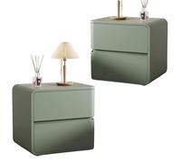 Zihpil Ensemble éLéGant De 2 Tables De Chevet, Table De Chevet Minimaliste avec 2 Tiroirs, Structure Bois Massif Et Table De Nuit en Cuir, Meuble IdéAl pour Maison,Avocado Green,50 * 40 * 48cm