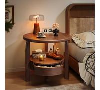 Zihpil Table Basse Ronde avec Tiroir Caché | Table D'appoint avec Rangement, Petite Table De Chevet pour Salon, Table D'appoint Circulaire Rustique pour Canapé,Marron,50cm