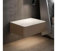 Zihpil Table De Chevet Murale, Table De Chevet Flottante, Table D'Appoint De Lit pour Chambre à Coucher avec Tiroir De Rangement, avec éTagèRe Flottante en Bois Et Cuir PU,café,40x48x19cm