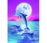 Ziiajune DIY 5D Diamond Painting Kits Dauphin Lunaire, Diamant Peinture Point De Croix Broderie Animaux Marins, Strass Complet Image Arts Pour Peinture Salon Chambre Décoration Sticker Mural 30x40cm