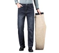 Ziilay Jean thermique en molleton d'agneau épais pour homme, pantalon d'hiver avec doublure en polaire teddy, stretch, Graphite bleu., 28W / 32L