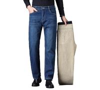Ziilay Jean thermique en molleton d'agneau épais pour homme, pantalon d'hiver avec doublure en polaire teddy, stretch, Bleu rétro., 28W / 32L