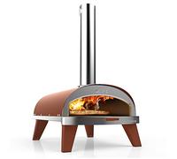 ZiiPa - Four à pizza Piana, Four à pizza d'extérieur compact, Four à pizza à pellets, feu de bois, Four avec plaque tournante pour une cuisson 360°, Thermomètre intégré, Couleur Terracotta