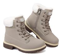 ziitop Bottes d'hiver imperméables pour femme avec fermeture éclair latérale doublées de fourrure, chaussures de marche classiques à lacets pour femme, bottes mi-mollet tendance, gris, 7 UK