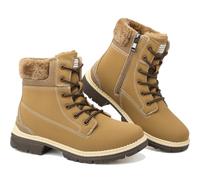 ziitop Bottes d'hiver imperméables pour femme avec fermeture éclair latérale doublées de fourrure, chaussures de marche classiques à lacets pour femme, bottes mi-mollet tendance, camel, 7 UK