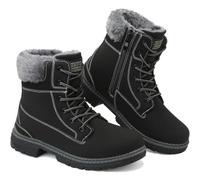ziitop Bottes d'hiver imperméables pour femme avec fermeture éclair latérale doublées de fourrure, chaussures de marche classiques à lacets pour femme, bottes mi-mollet tendance, Noir , 7 UK