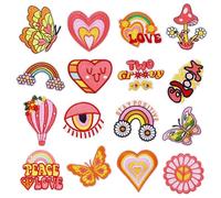 ZIJANG 16 Pièces Écusson Thermocollant, Mignon Patch Vetement, Broderie Stickers Tissu Thermocollant, 16 Styles Patch Thermocollant Vetement, pour Vêtements, Chaussures, Chapeaux