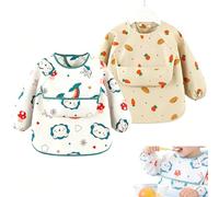 ZIJANG 2 Pièces Bavoir Bébé Manches Longues, Imperméable | Tablier Repas avec Protection Étanche, pour 0-1 an, Manger Dessiner et Jouer au Quotidien