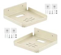 ZIJANG 2 Pièces Petite Etagere Murale, Étagère Murale Flottante avec Passe-Câbles, 12 x 12 cm Support Mural Camera, Crème Mini Etageres Murales, pour Salon, Chambre, Hall D'entrée