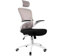 ZIK Chaise de bureau et de bureau certifiée EN 1335 Fauteuil ergonomique avec support lombaire accoudoirs et appuie-tête, direction pivotante avec roues (blanc)