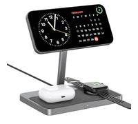 ZIKE Station de charge magnétique 3 en 1 certifiée Qi2 et MFW, station de charge sans fil, compatible MagSafe, chargeur Apple Watch, pour iPhone 16/15/14, AirPods, Apple Watch (avec bloc