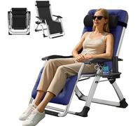 ZIKEBTUY Zero Gravity Chaise Bain de Soleil Chaise capacité 200 kg Chaise Longue Pliable avec Coussin et Poche latérale pour Terrasse et Jardin, Intérieur et extérieur (Bleu)