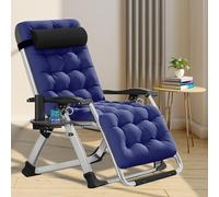 ZIKEBTUY Zero Gravity Chaise Pliable Fauteuil de Jardin, Chaise Longue avec Coussin et Poche Latérale Jusqu'à 200 kg Zero Gravity Chair pour Salon, Balcon, Jardin, Plage, Piscine (Bleu)