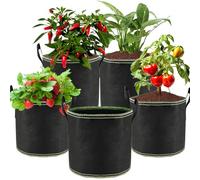 Zikenis 5 pièces Sac à Plantes - 12L,Sacs De Culture en Tissu avec Poignées,réutilisable,Sac de Plantation Geotextile pour Fleurs,Pommes de Terre,Fraises,Tomates