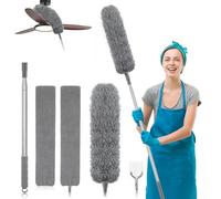 Zikenis 6 Pièces Plumeau Telescopique,Plumeau Poussière,Poussiere Plumeau Lavable Microfibre,Longueur télescopique jusqu'à 245 cm,pour Plafonds,Meubles,Ventilateurs Plafond,Stores