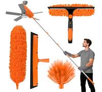 Zikenis Kit de Nettoyage pour Plumeau avec Poteaux D'épissure, Lavable et Réutilisable Plumeau en Toile D'araignée, Plumeaux Microfibre pour Plafond, Toiles D'araignée, Verre, Ventilateur de Plafond