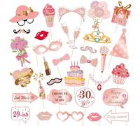 Zilams 33 Pièces Accessoires Photobooth Decoration Anniversaire Doré Rose 30 Ans, Kit Photobooth DIY Accessoires et Décorations Photo de Fête pour Noël, Anniversaires, Mariages