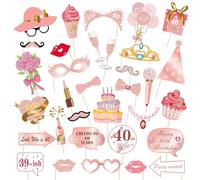Zilams 33 Pièces Accessoires Photobooth Decoration Anniversaire Doré Rose 40 Ans, Kit Photobooth DIY Accessoires et Décorations Photo de Fête pour Noël, Anniversaires, Mariages