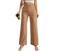 Zilams Pantalon Droit Femme Fluide Pantalon Detente Taille Elastique avec Poches Pantalons Femme Business Casual Chameau XL