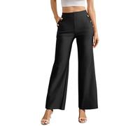 Zilams Pantalon Droit Femme Fluide Pantalon Detente Taille Elastique avec Poches Pantalons Femme Business Casual Noir L