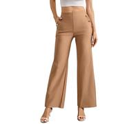 Zilams Pantalon Droit Femme Fluide Pantalon Detente Taille Elastique avec Poches Pantalons Femme Business Casual Chameau S