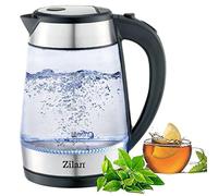 Zilan, Bouilloire en verre et acier inoxydable - 2200 W - 1,7 l - Éclairage LED bleu - 360 ° - Filtre anti-calcaire - Sans BPA - Kettle - Purificateur d'eau - Bouilloire à thé
