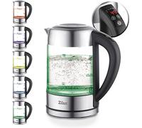 Zilan, Bouilloire en verre LED, différentes couleurs, écran numérique, 1,7lt, 5 réglages différents, Bouilloire sans fil avec corps en verre à haut borosilicate à 360°, 2200W