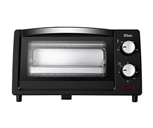 Zilan - Four électrique 9 L, double verre de sécurité, minuteur, 2 pièces de résistance à quartz, plateau ramasse-miettes, 1 plaque carrée, grille chromée, 800 W