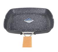 Zilan Poêle à griller 24 cm Base à induction Antiadhésive Poêle grill en bois Poignée pliable en aluminium pour plaques de cuisson Intérieur Carré BBQ Poêle grill, Noir